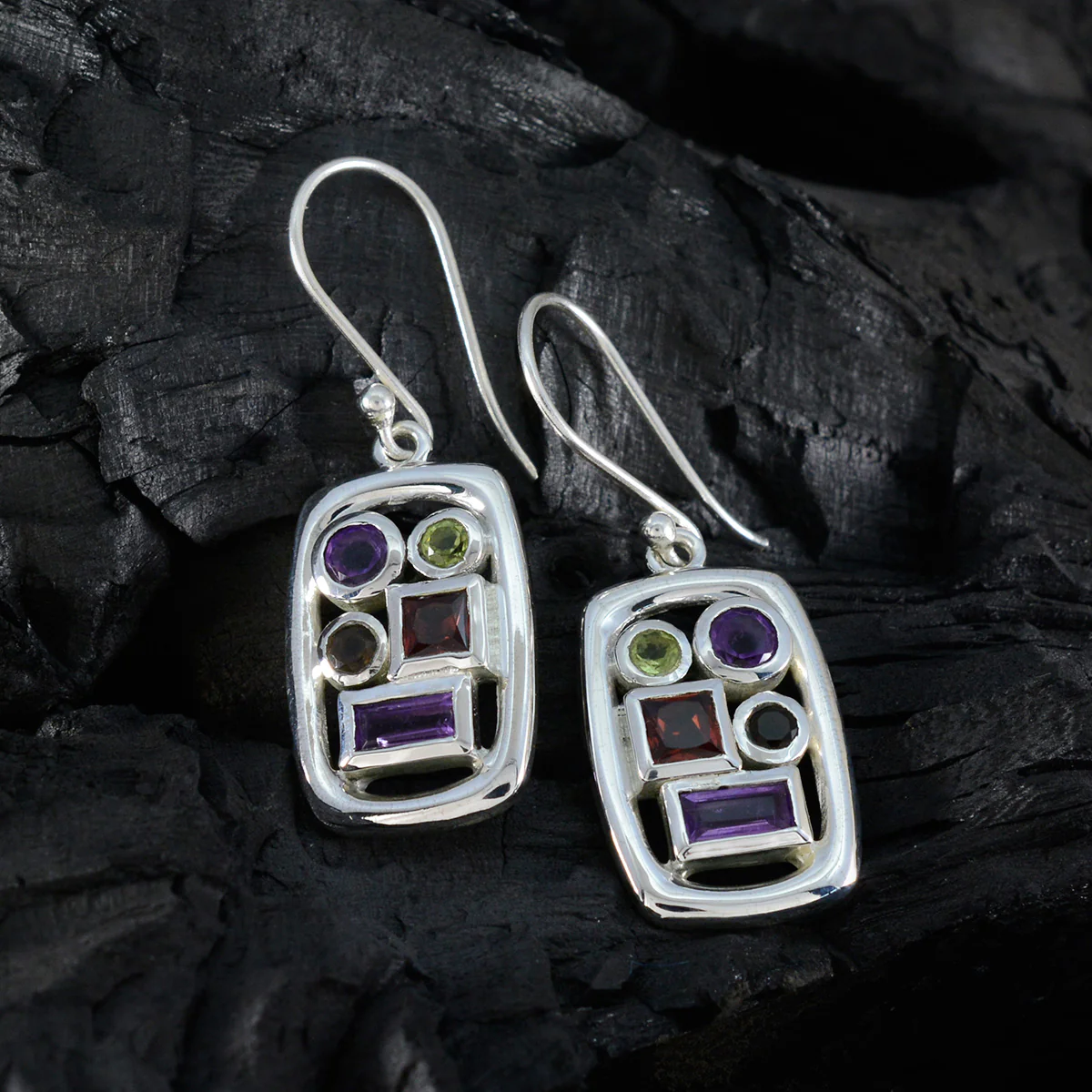 Multi Middle Eastern Ivana Penta Dangle multicolor 92.5 Silver Earring - Image 2