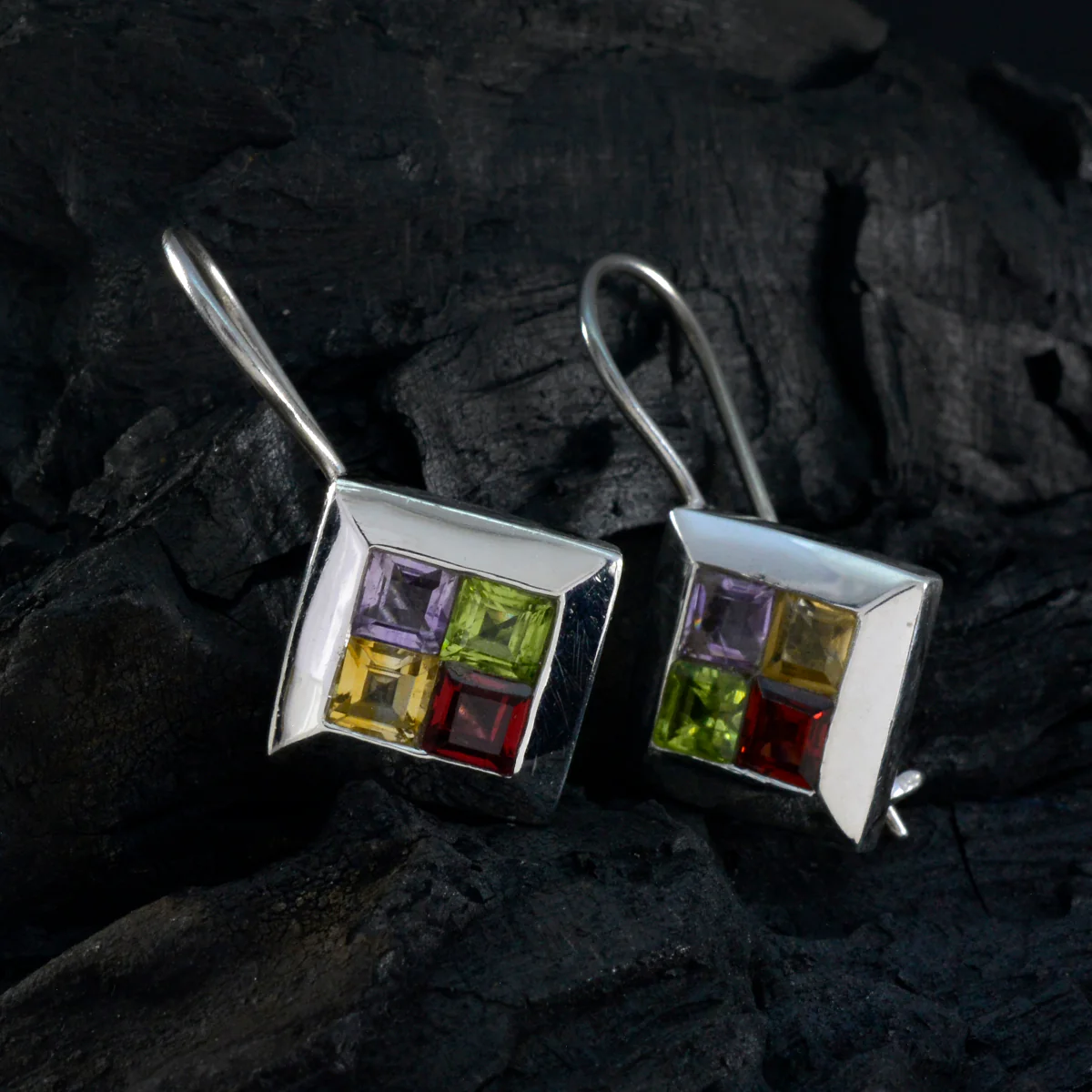 Multi Middle Eastern Min-seo multiple Dangle multicolor 925 Sterling Silver Earring - Image 4