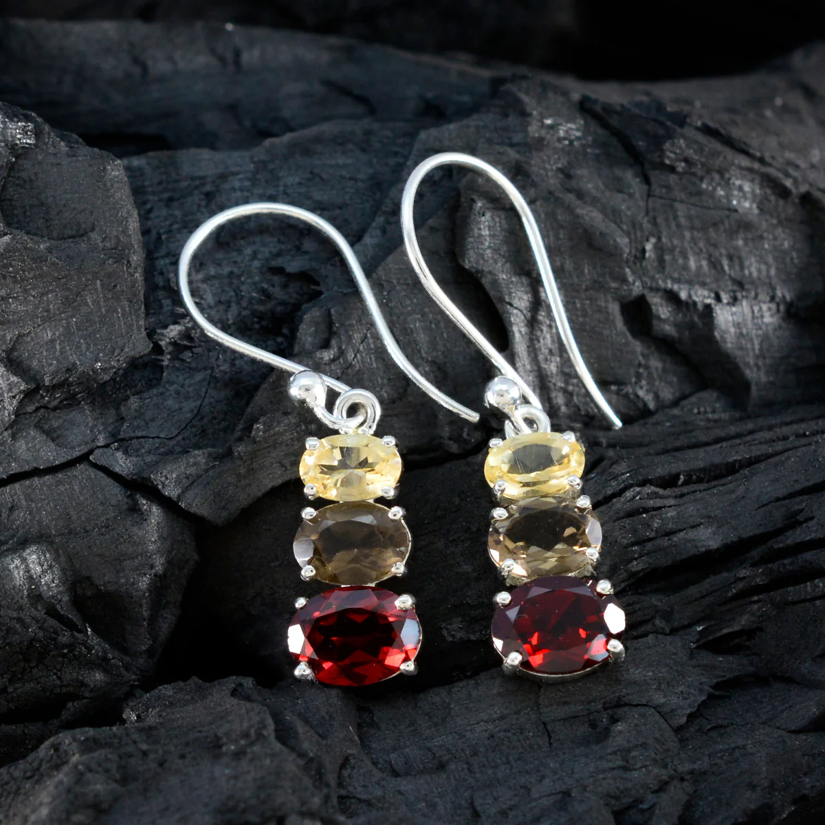 Multi Middle Eastern Sofia multiple Dangle multicolor Sterling Silver Earring - Image 4