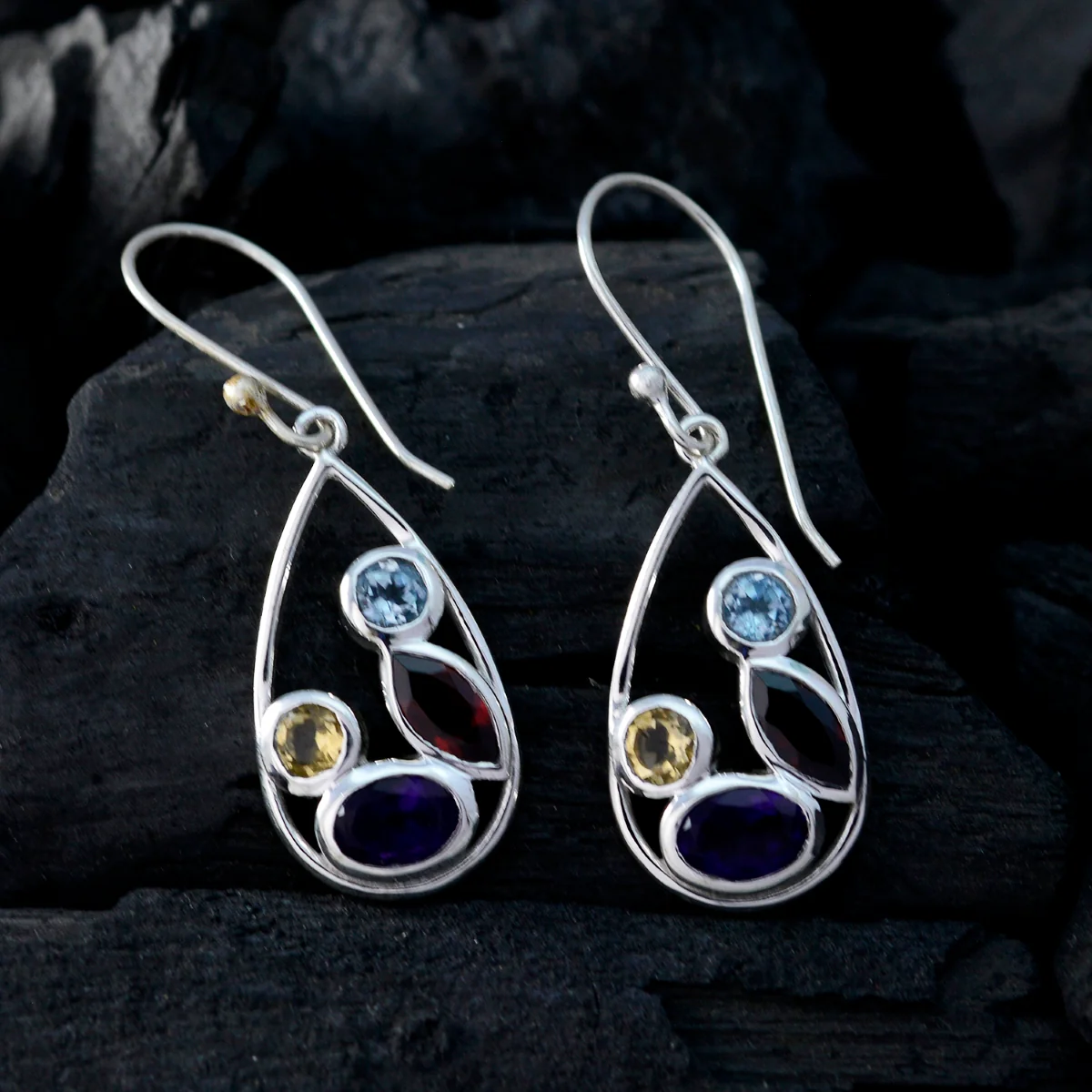 Multi Middle Eastern Tereza multiple Dangle multicolor Silver Earring - Image 2