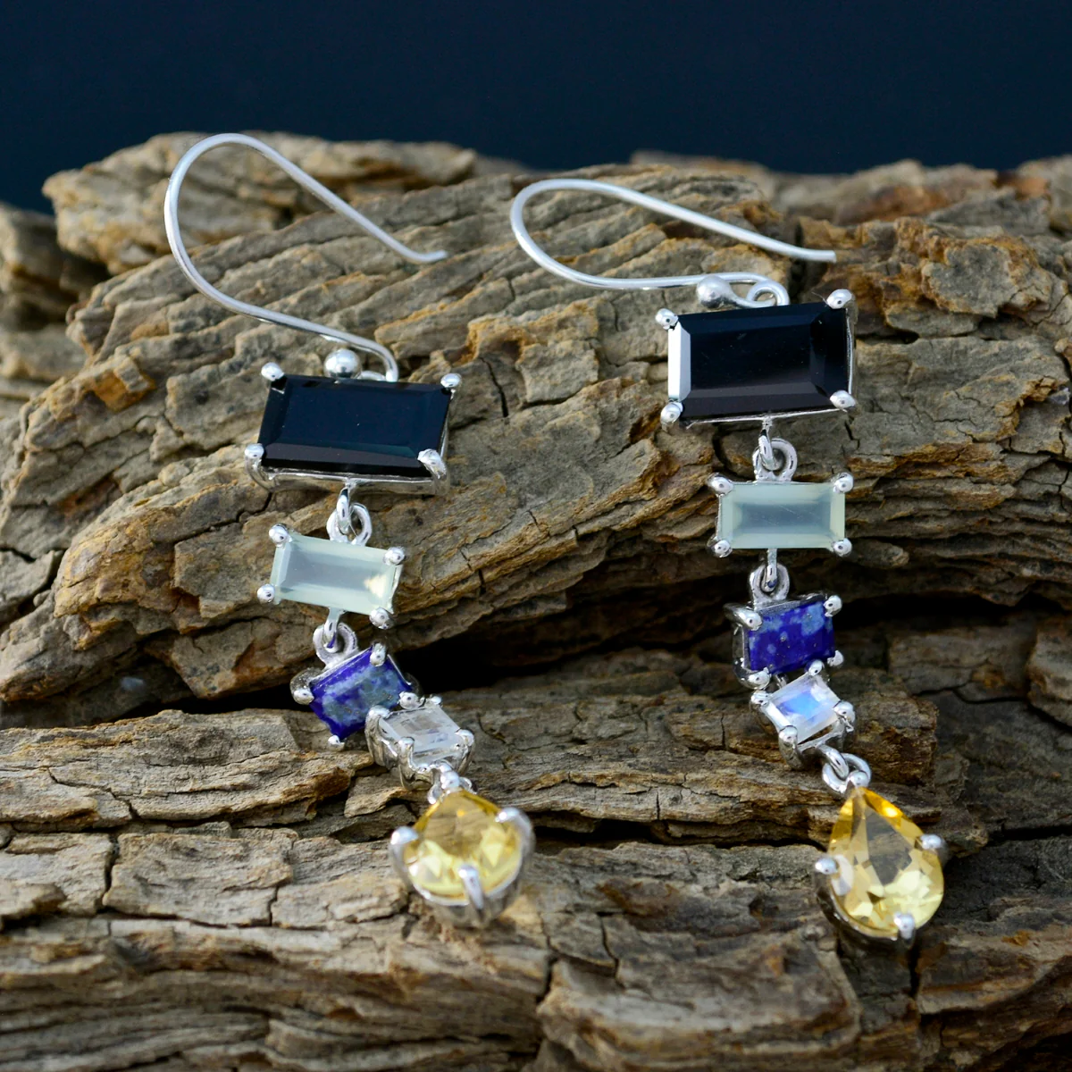 Multi Moroccan Ava multiple Dangle multicolor 925 Sterling Silver Earring - Image 3