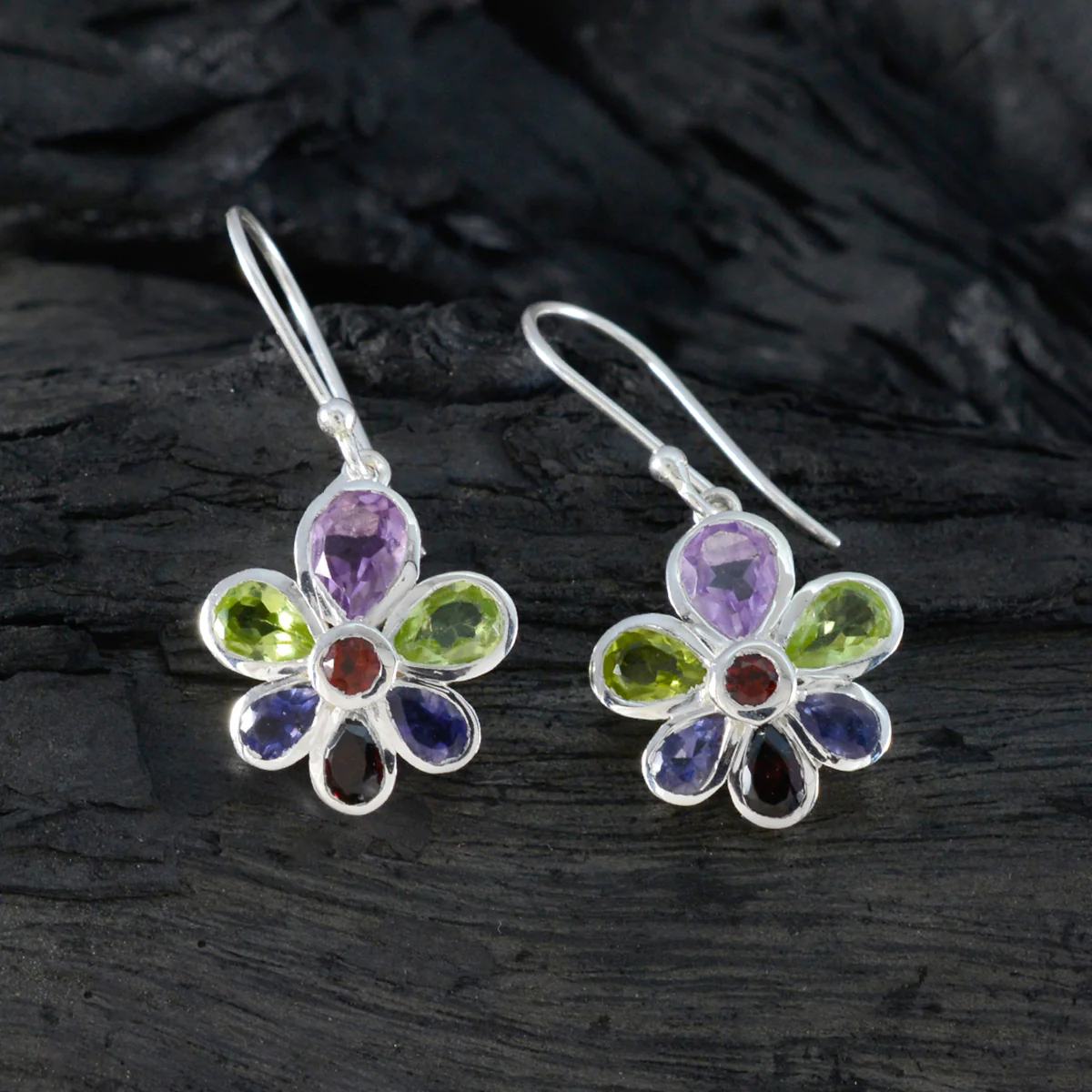 Multi Moroccan Laura multiple Dangle multicolor 925 Silver Earring - Image 2