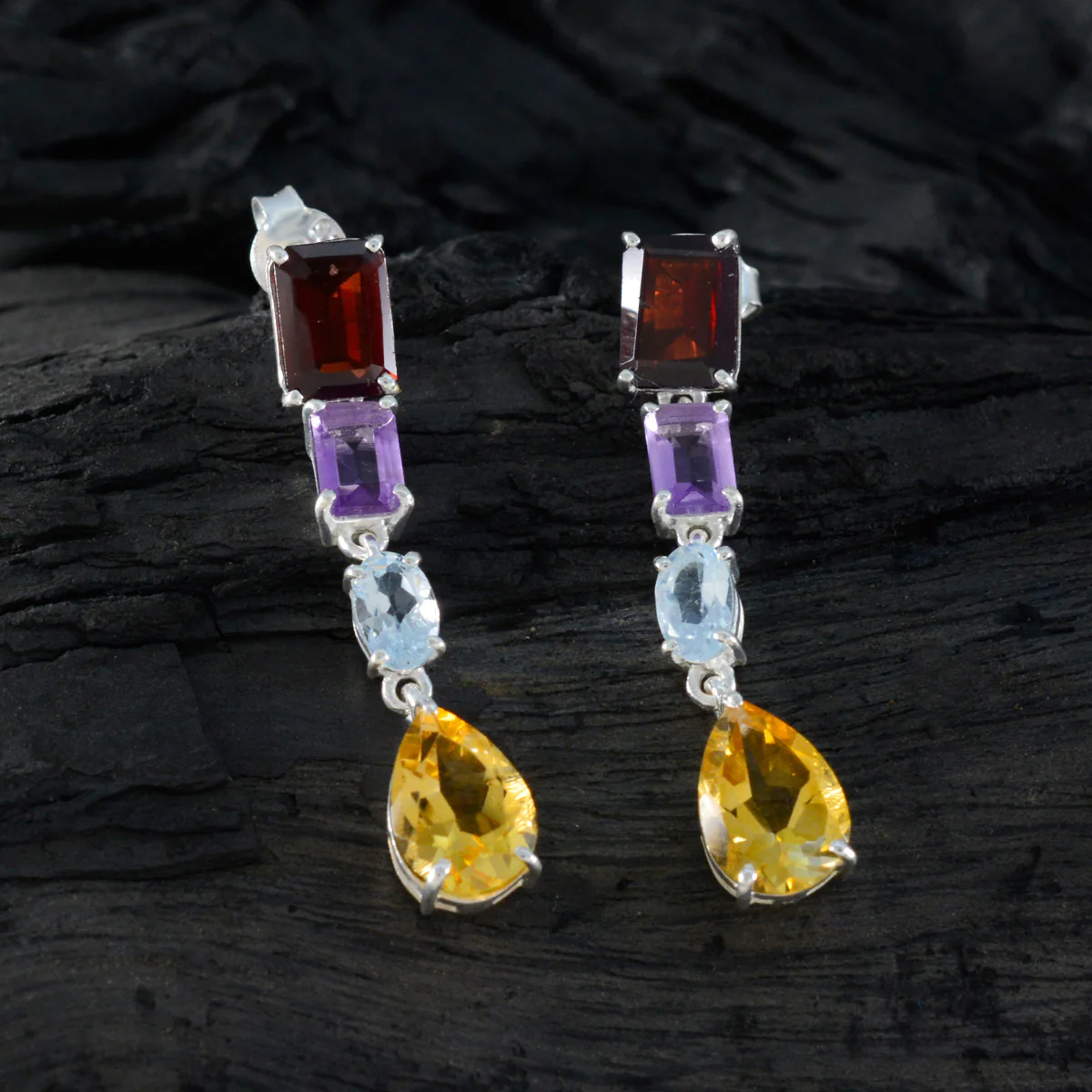 Multi Moroccan Renata quarter Stud multicolor 925 Sterling Silver Earring - Image 2