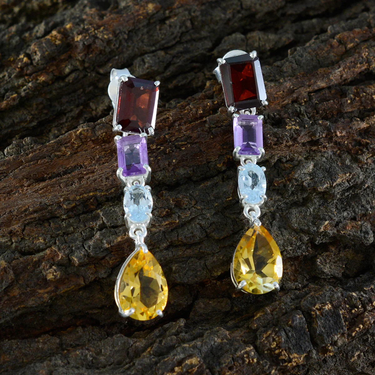 Multi Moroccan Renata quarter Stud multicolor 925 Sterling Silver Earring - Image 3