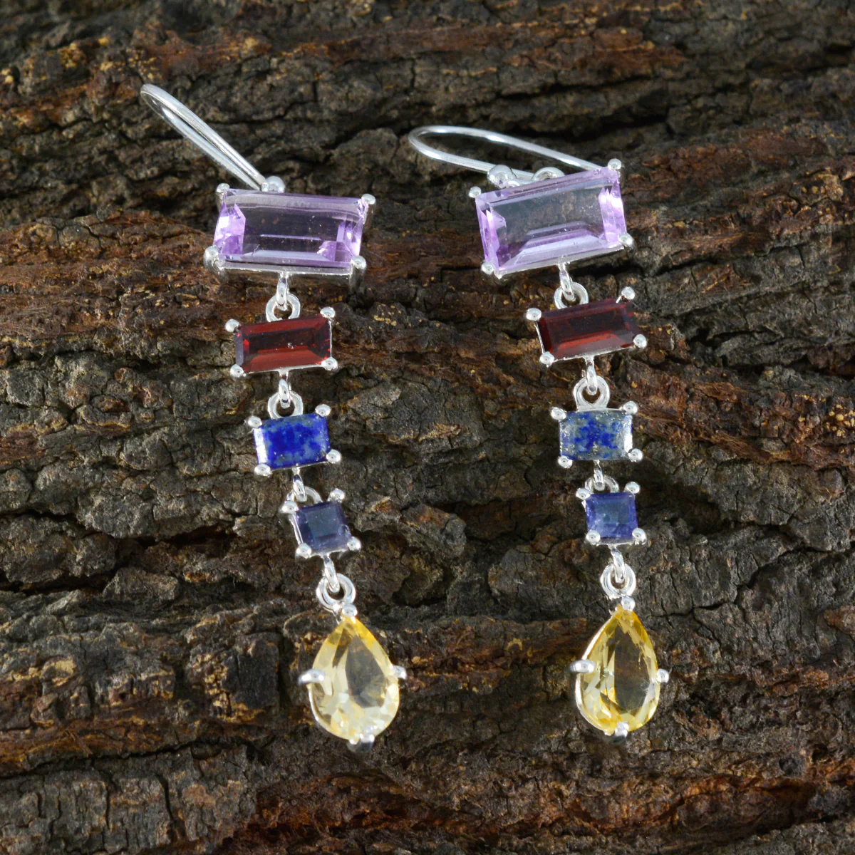 Multi Moroccan Tereza Penta Dangle multicolor 925 Silver Earring - Image 3