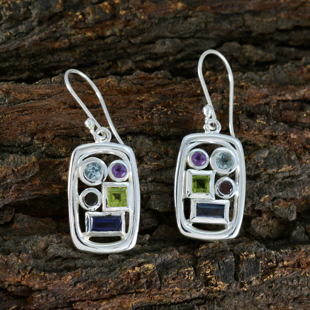 Multi Russian Daniela Penta Dangle multicolor Silver Earring - Image 3