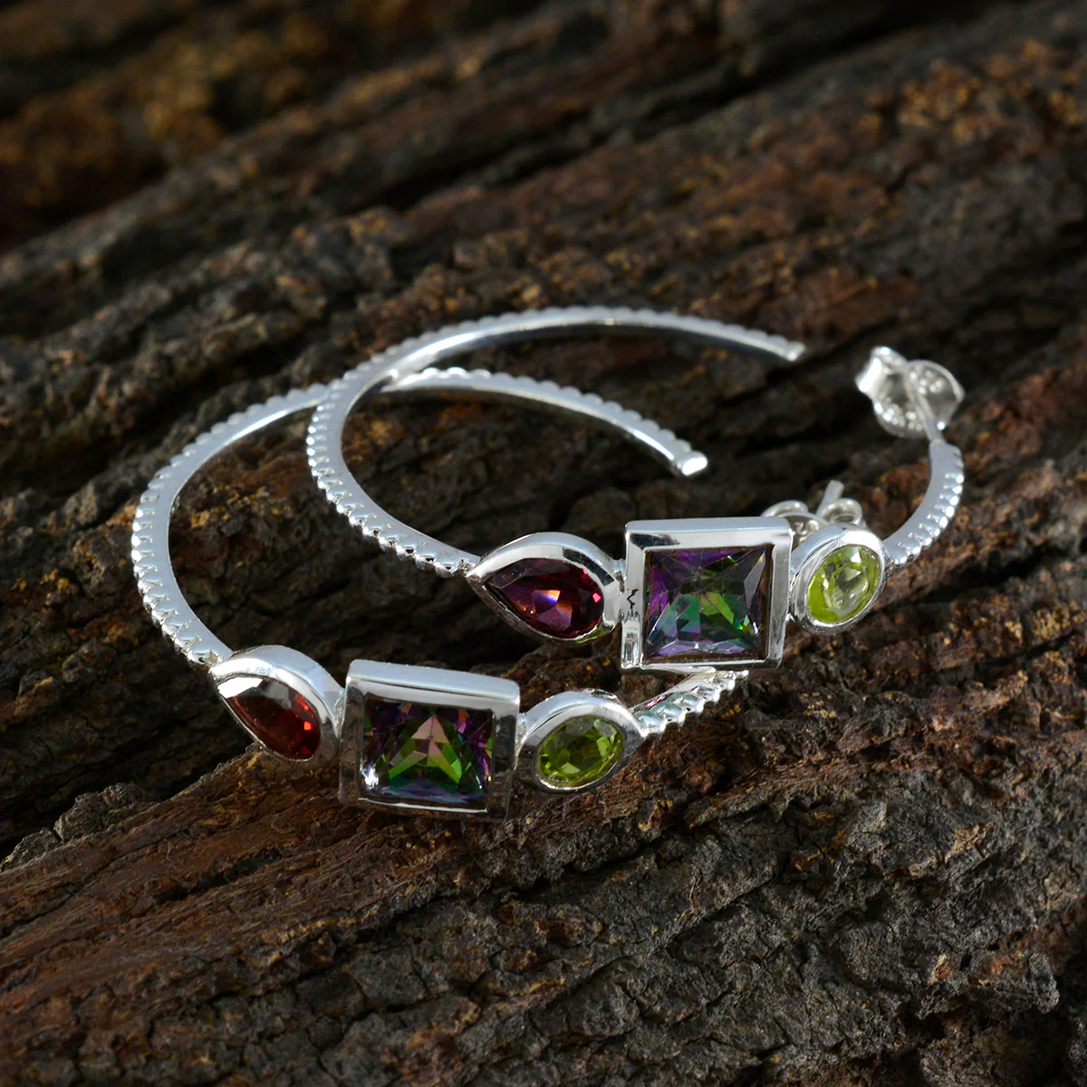 Multi Russian Jiwoo Trilogy Stud multicolor 92.5 Silver Earring - Image 3
