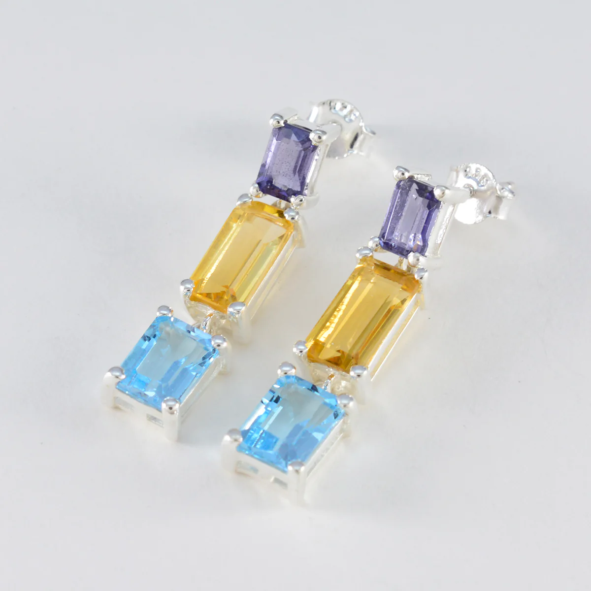Multi Russian Olivia multiple Stud multicolor 925 Sterling Silver Earring - Image 2