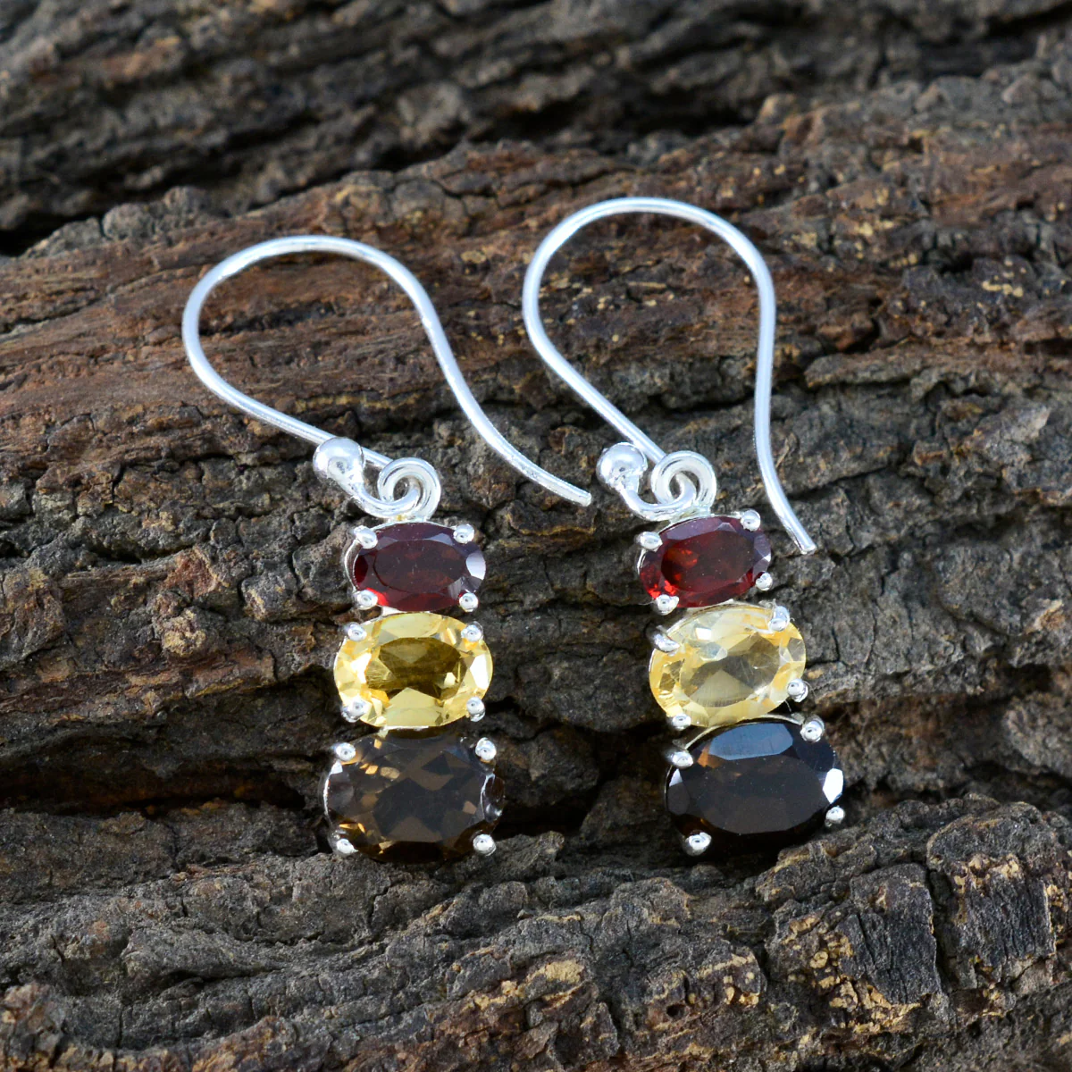 Multi Russian Yasmine multiple Dangle multicolor 925 Sterling Silver Earring - Image 3