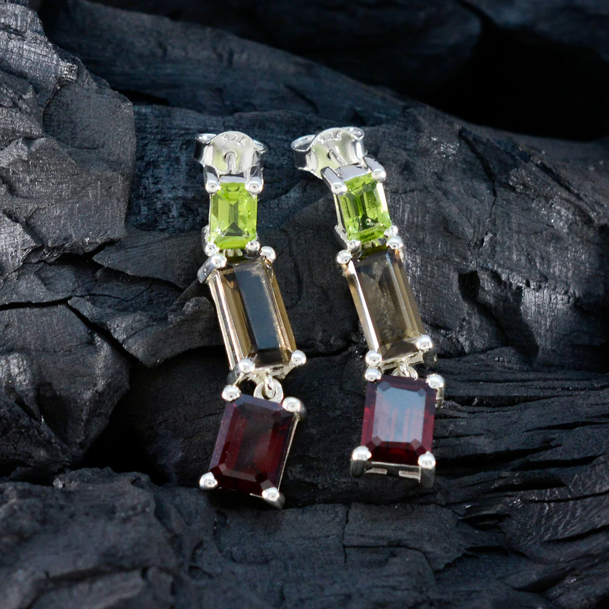Multi Spanish Mila multiple Stud multicolor 925 Sterling Silver Earring - Image 4