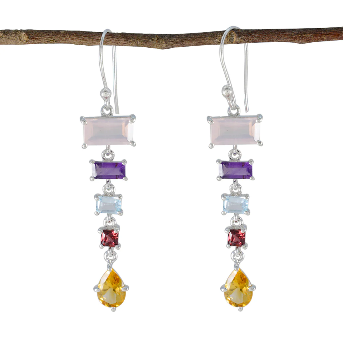Multi Spanish Scarlett Penta Dangle multicolor Sterling Silver Earring
