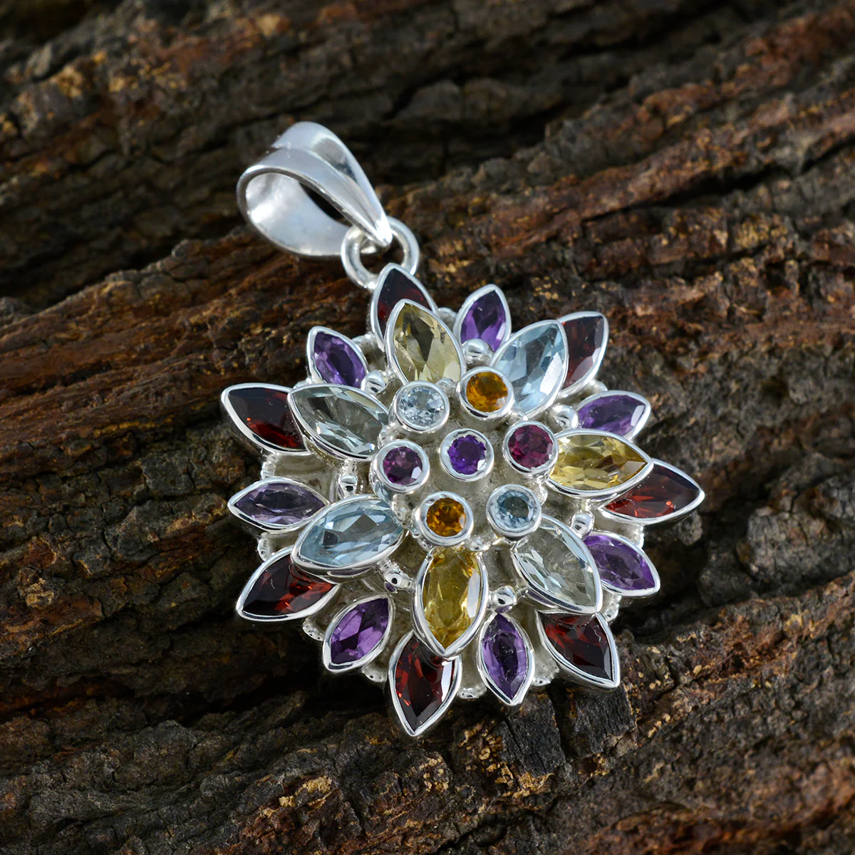 Multi Stone Chunky Latin American Silver multiple Mia Traditional multicolor Pendant Jewelry - Image 2