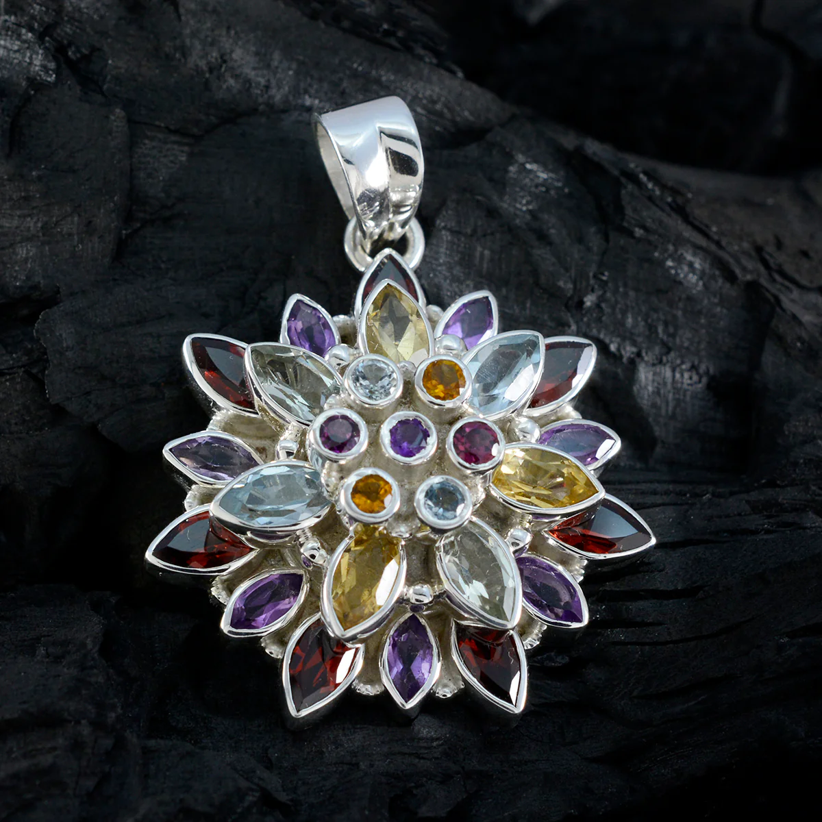 Multi Stone Chunky Latin American Silver multiple Mia Traditional multicolor Pendant Jewelry - Image 3
