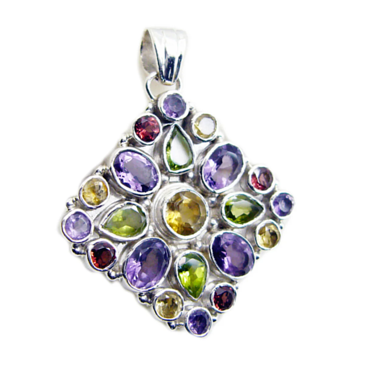 Multi Stone Chunky Mexican Silver multiple Violet Traditional multicolor Pendant Jewelry - Image 2