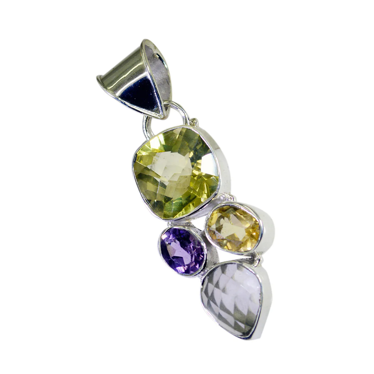 Multi Stone Chunky Mexican Silver quarter Eva Boho multicolor Pendant Jewelry - Image 2