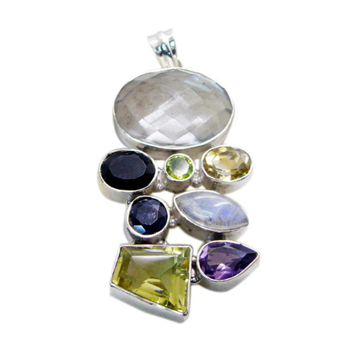 Multi Stone Chunky Turkish 925 Silver multiple Emily Ethnic multicolor Pendant Jewelry