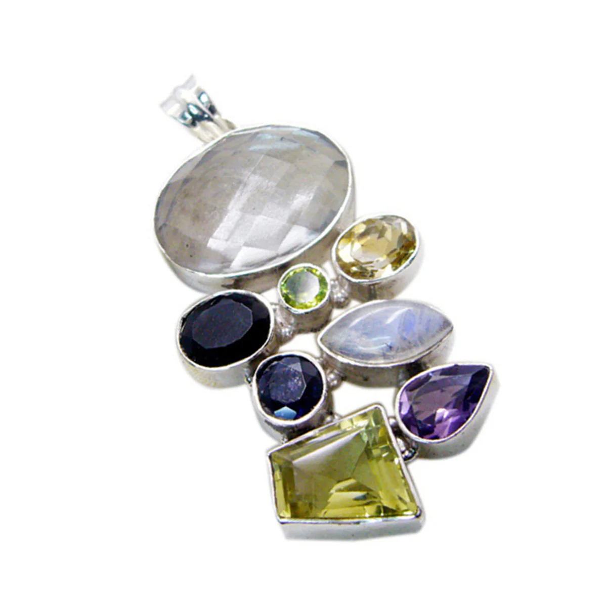 Multi Stone Chunky Turkish 925 Silver multiple Emily Ethnic multicolor Pendant Jewelry - Image 2
