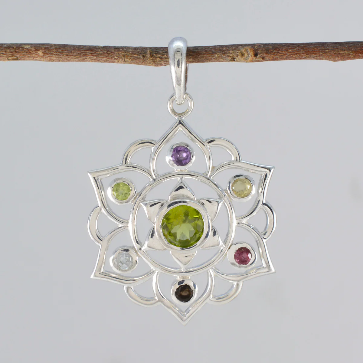Multi Stone Classic American Silver Hepta Lily Rope-Wire multicolor Pendant Jewelry - Image 2