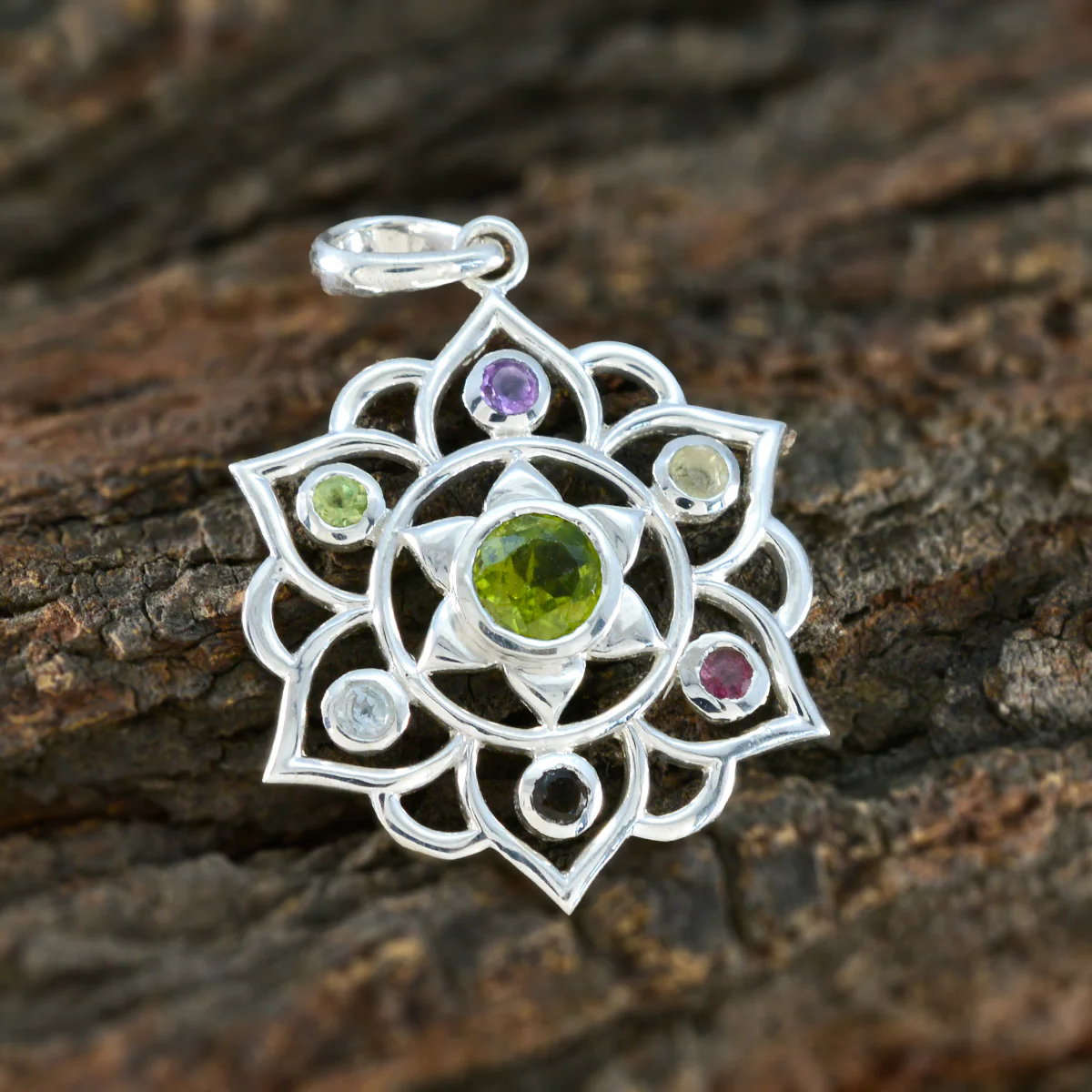 Multi Stone Classic American Silver Hepta Lily Rope-Wire multicolor Pendant Jewelry - Image 3