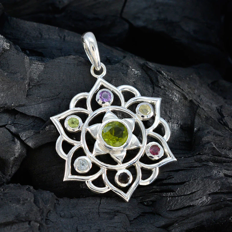 Multi Stone Classic American Silver Hepta Lily Rope-Wire multicolor Pendant Jewelry - Image 4
