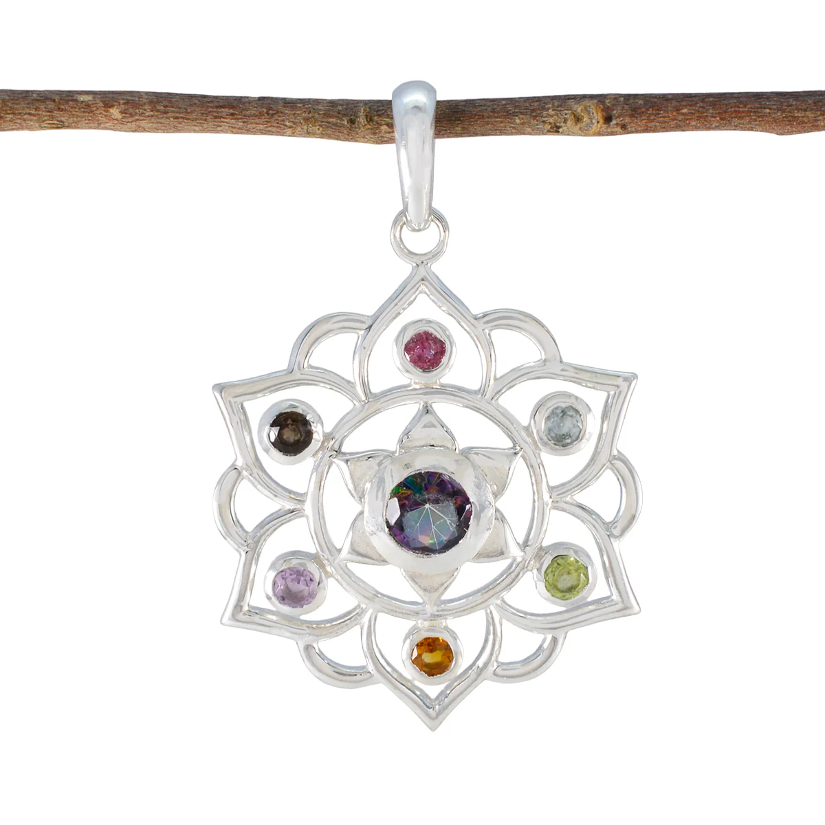 Multi Stone Classic Latin American 92.5 Silver Hepta Stella Rope-Wire multicolor Pendant Jewellery