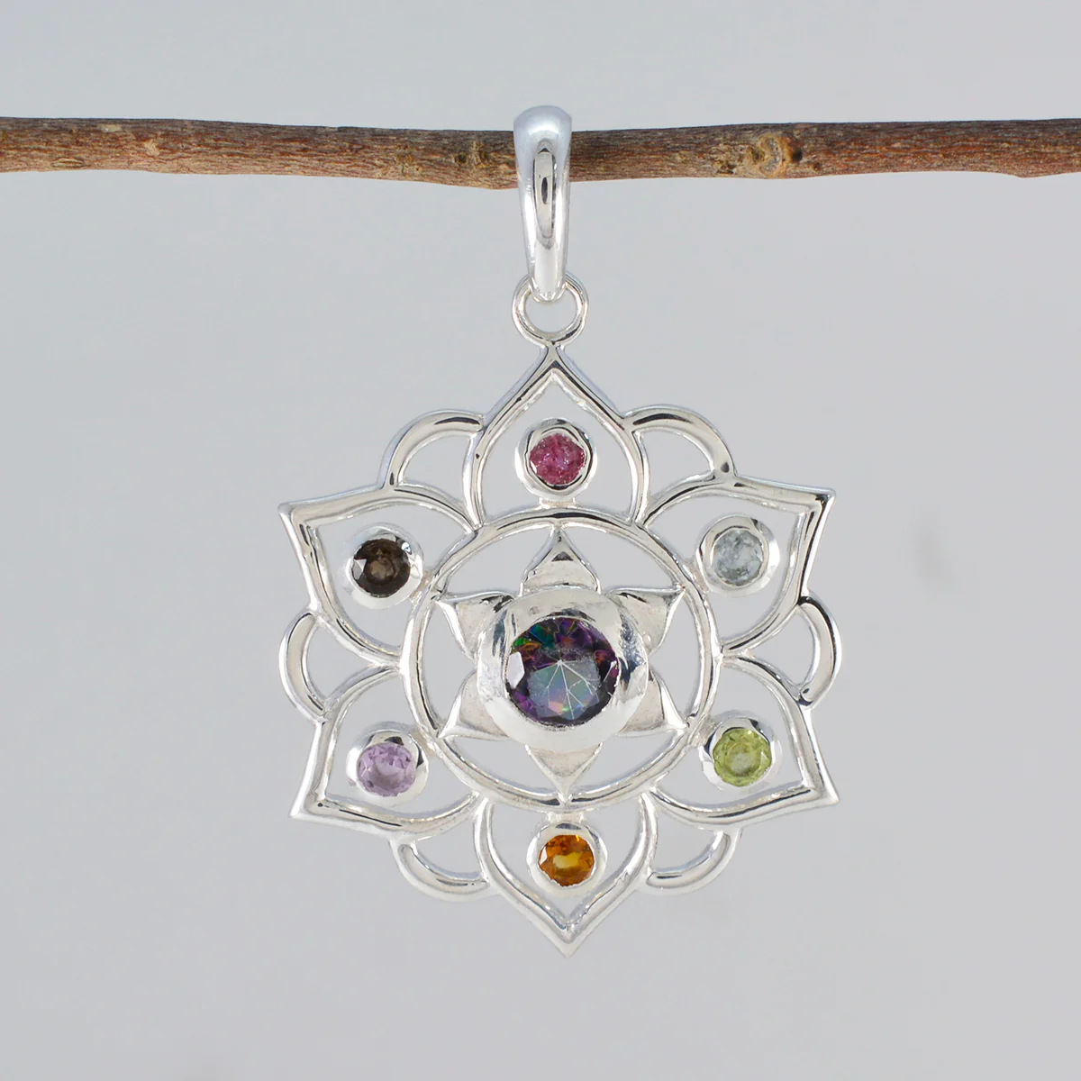 Multi Stone Classic Latin American 92.5 Silver Hepta Stella Rope-Wire multicolor Pendant Jewellery - Image 2