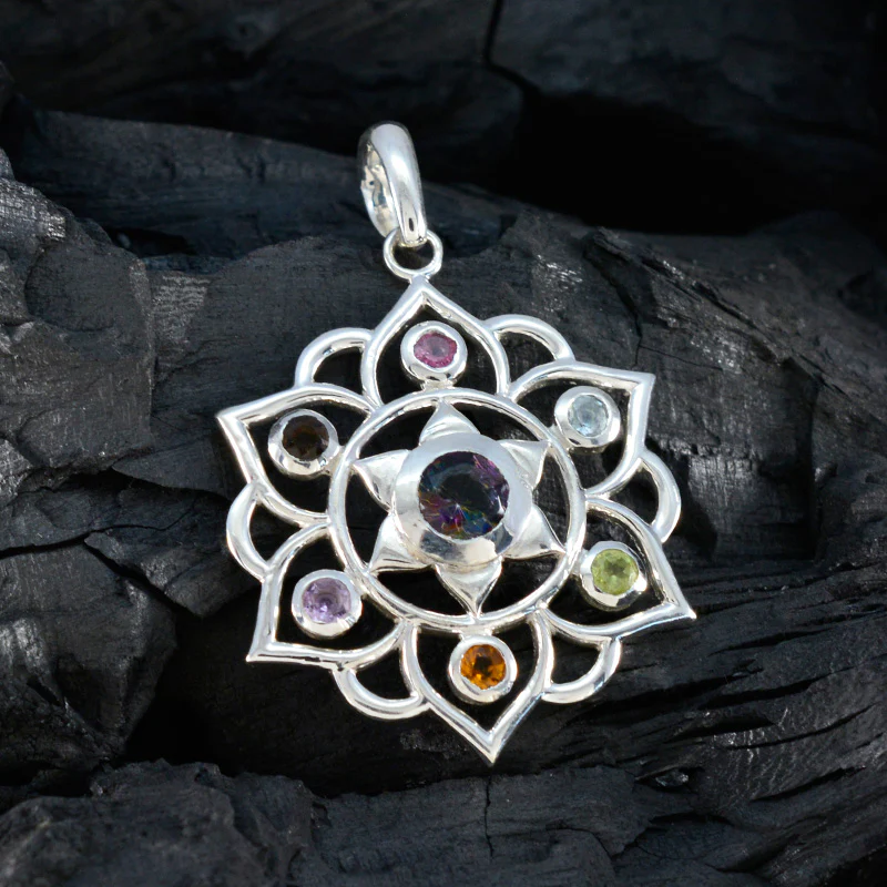 Multi Stone Classic Latin American 92.5 Silver Hepta Stella Rope-Wire multicolor Pendant Jewellery - Image 4