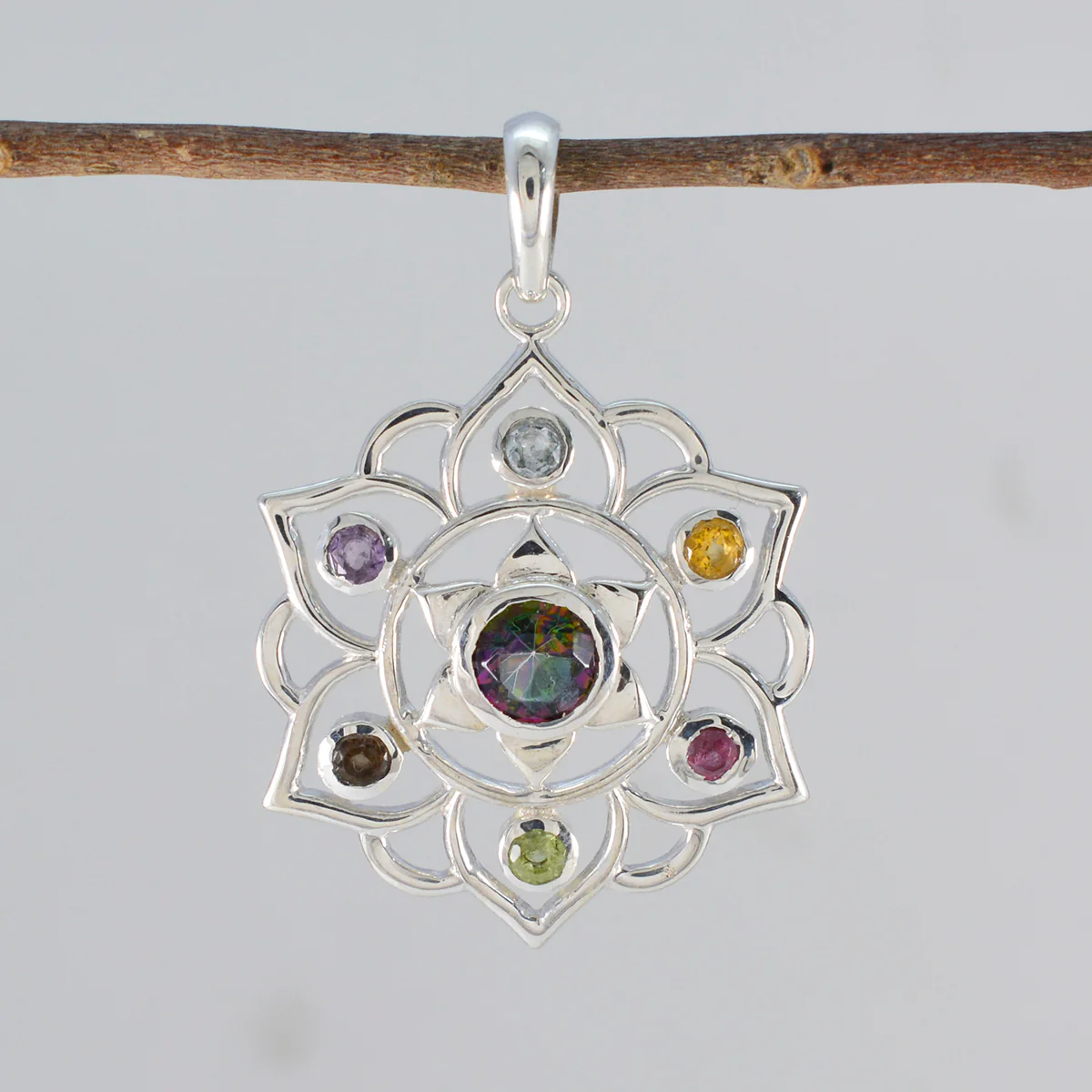 Multi Stone Classic Latin American 925 Silver Hepta Zoe Rope-Wire multicolor Pendant Jewelry - Image 2