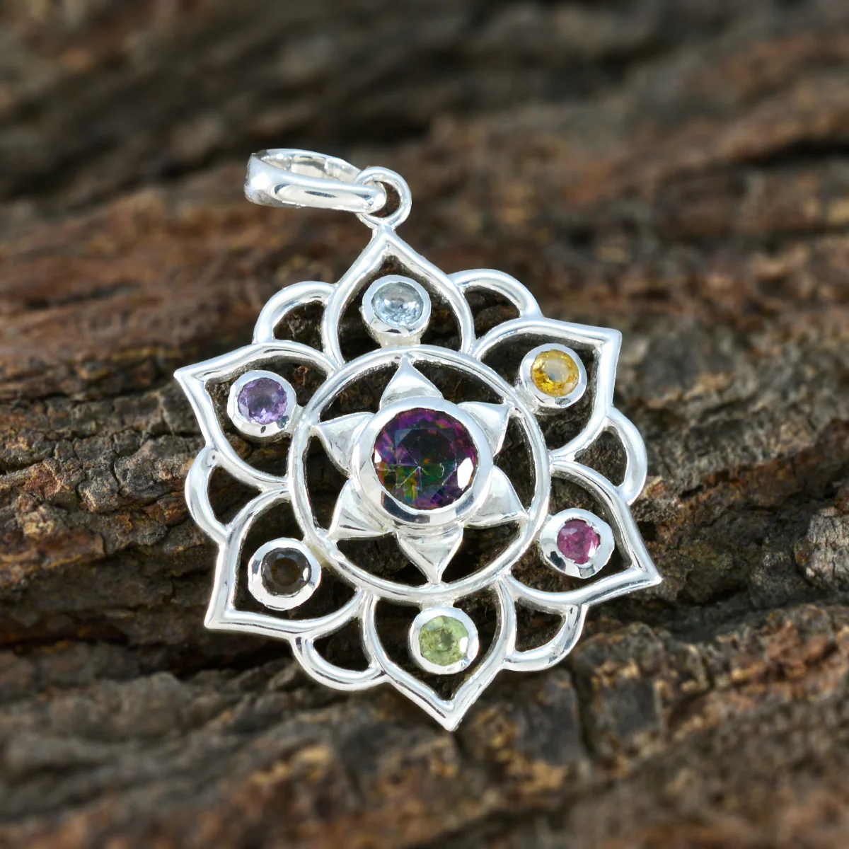 Multi Stone Classic Latin American 925 Silver Hepta Zoe Rope-Wire multicolor Pendant Jewelry - Image 3