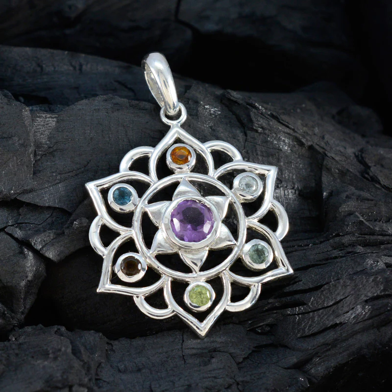 Multi Stone Classic Latin American Silver Hepta Riley Rope-Wire multicolor Pendant Jewelry - Image 4