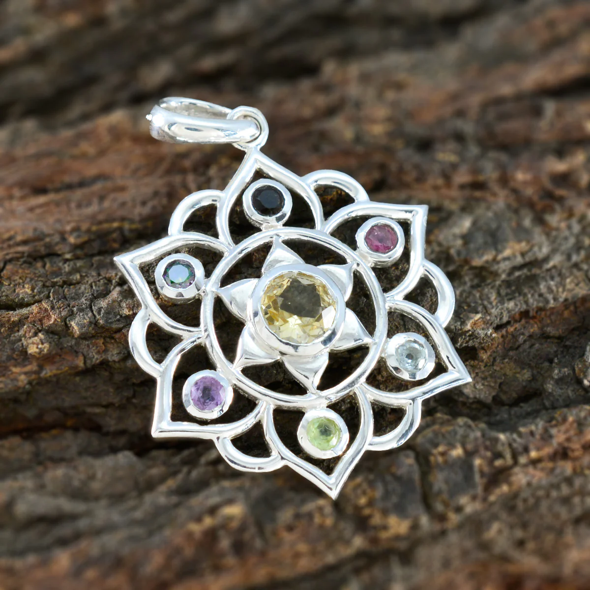 Multi Stone Classic Latin American Sterling Silver Hepta Natalie Rope-Wire multicolor Pendant Jewellery - Image 3