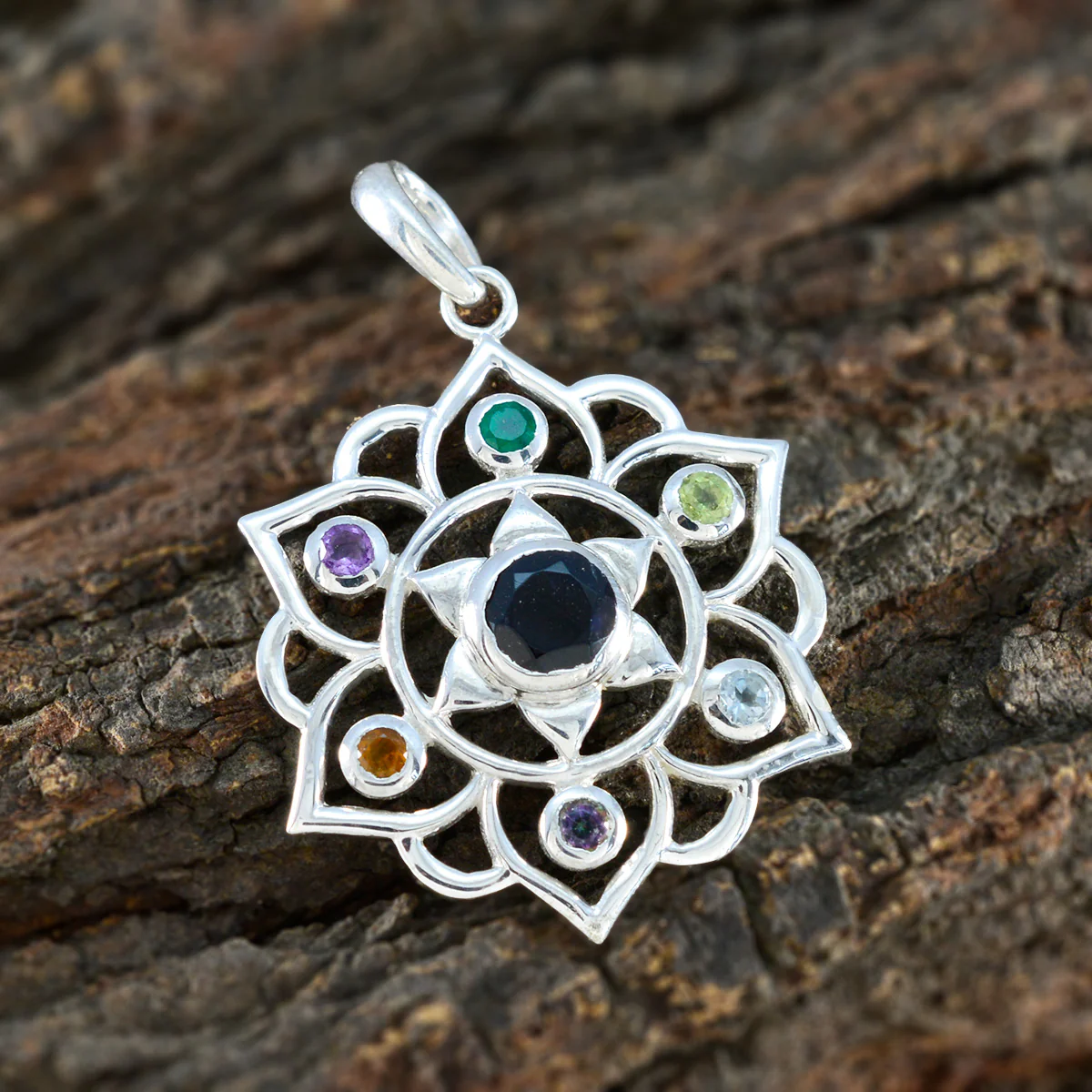 Multi Stone Classic Mexican Sterling Silver Hepta Lucia Rope-Wire multicolor Pendant Jewellery - Image 3