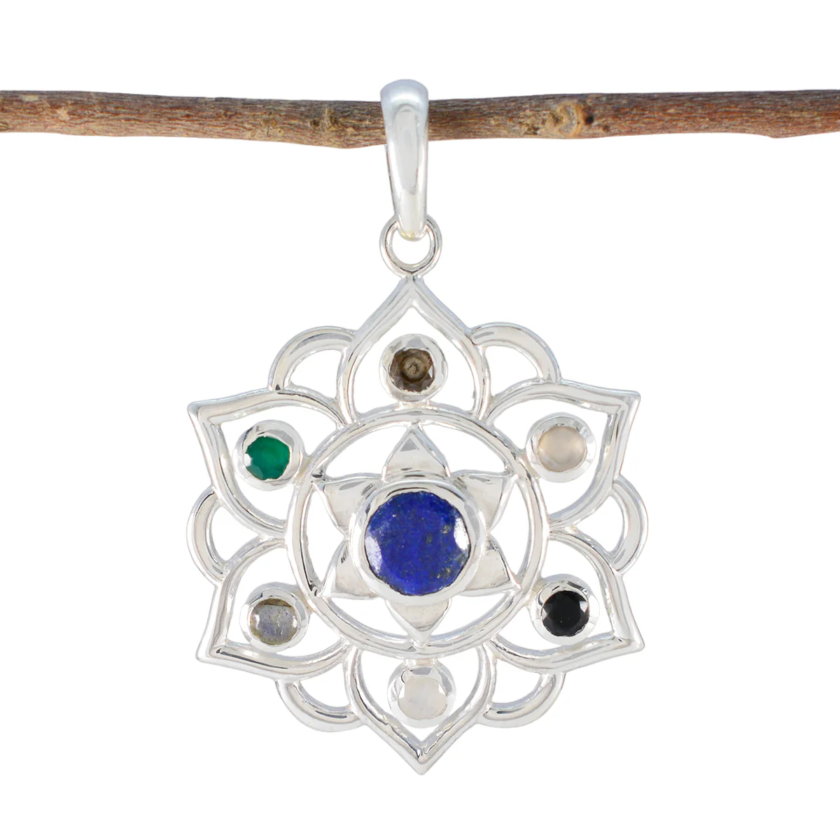 Multi Stone Classic Moroccan 925 Silver Hepta Savannah Rope-Wire multicolor Pendant Jewelry