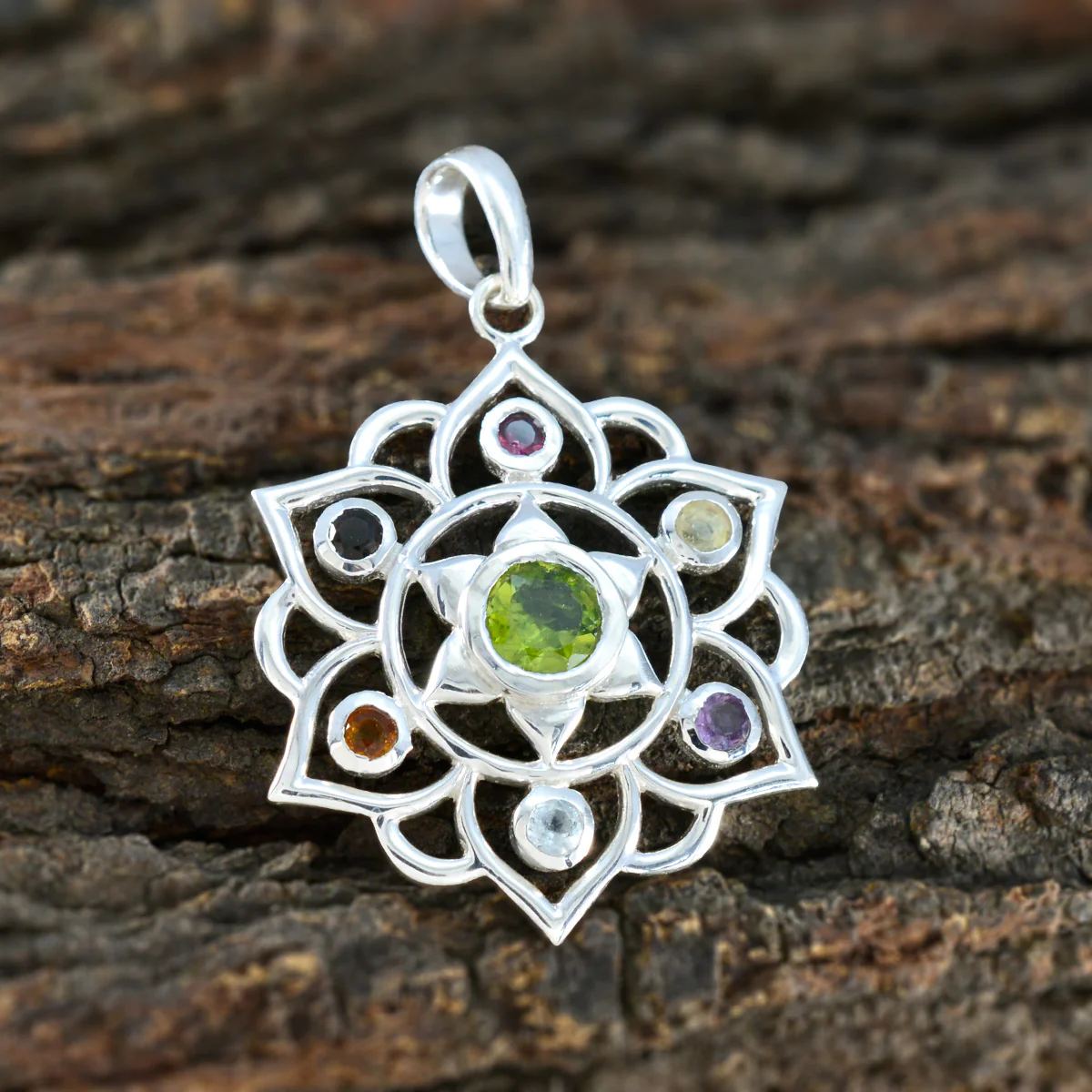 Multi Stone Classic Russian 92.5 Silver Hepta Zoey Rope-Wire multicolor Pendant Jewellery - Image 3