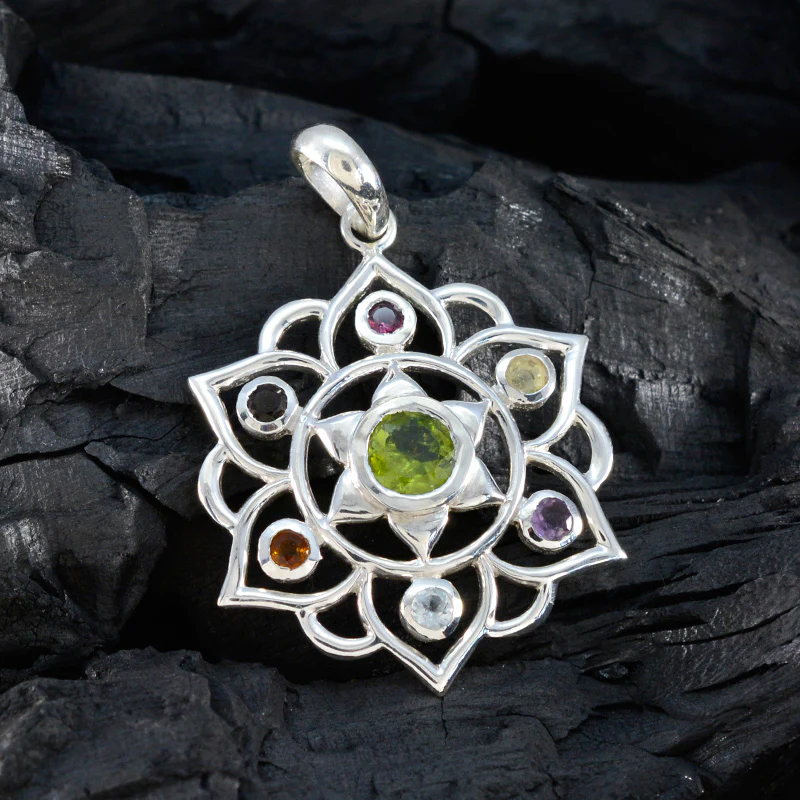 Multi Stone Classic Russian 92.5 Silver Hepta Zoey Rope-Wire multicolor Pendant Jewellery - Image 4
