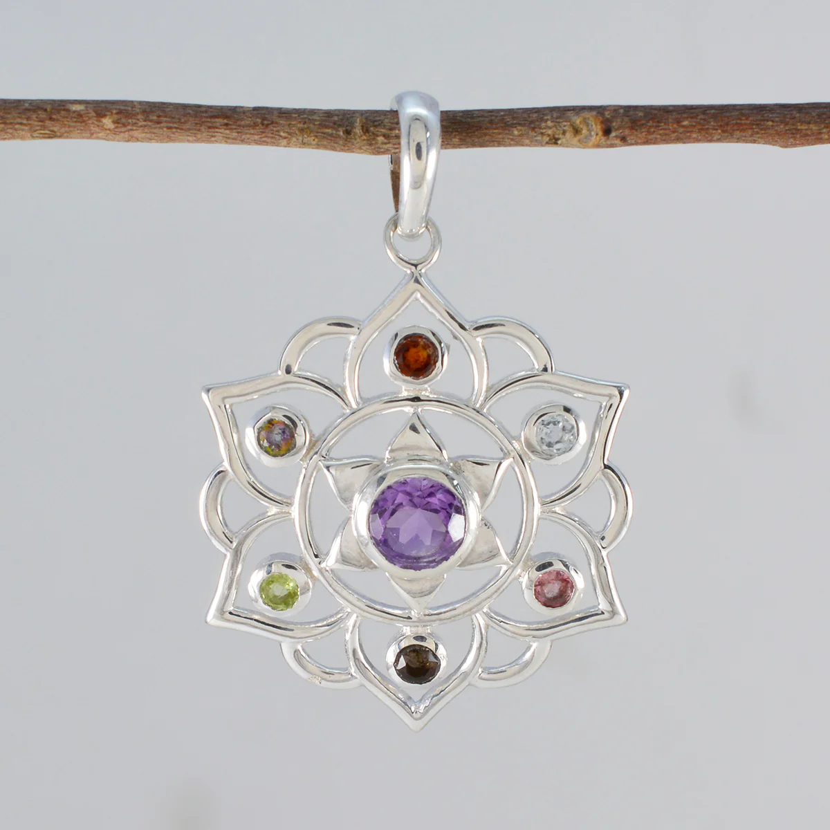Multi Stone Classic Russian Sterling Silver Hepta Sarah Rope-Wire multicolor Pendant Jewellery - Image 2