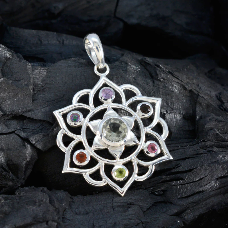 Multi Stone Classic Turkish 92.5 Silver Hepta Violet Rope-Wire multicolor Pendant Jewellery - Image 4
