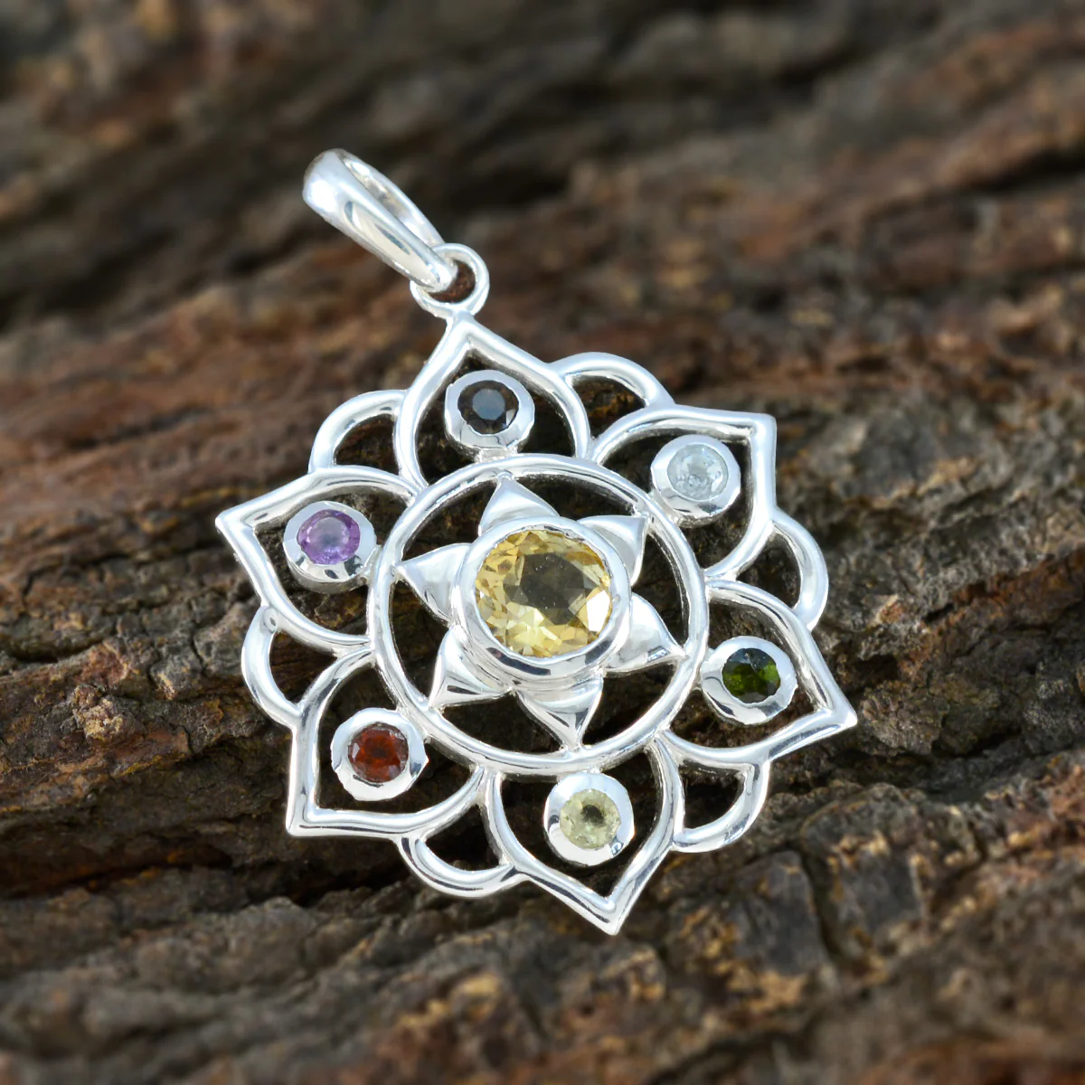 Multi Stone Classic Turkish 925 Silver Hepta Maya Rope-Wire multicolor Pendant Jewelry - Image 3