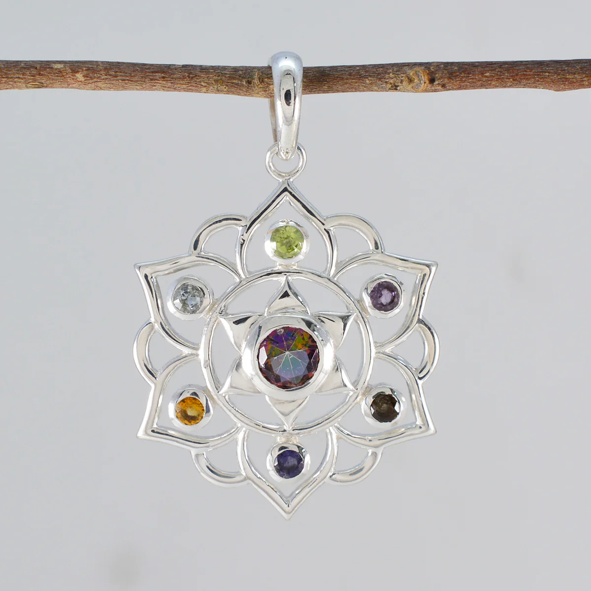 Multi Stone Classic Turkish Silver Hepta Skylar Rope-Wire multicolor Pendant Jewelry - Image 2