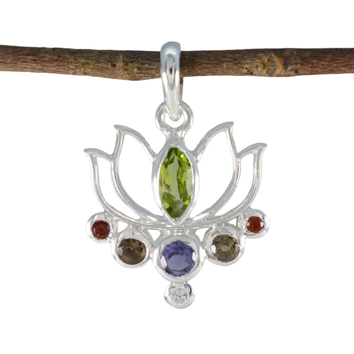 Multi Stone Dainty American 925 Silver Hepta Addison Rope-Wire multicolor Pendant Jewelry