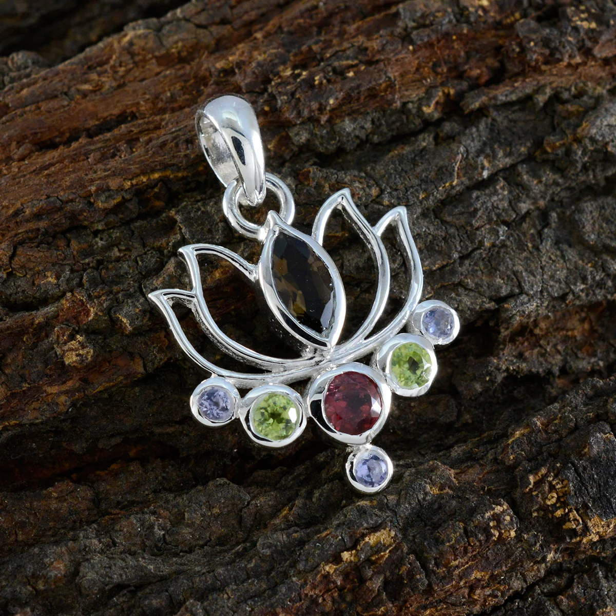 Multi Stone Dainty Egyptian 925 Silver Hepta Lourdes Rope-Wire multicolor Pendant Jewelry - Image 2