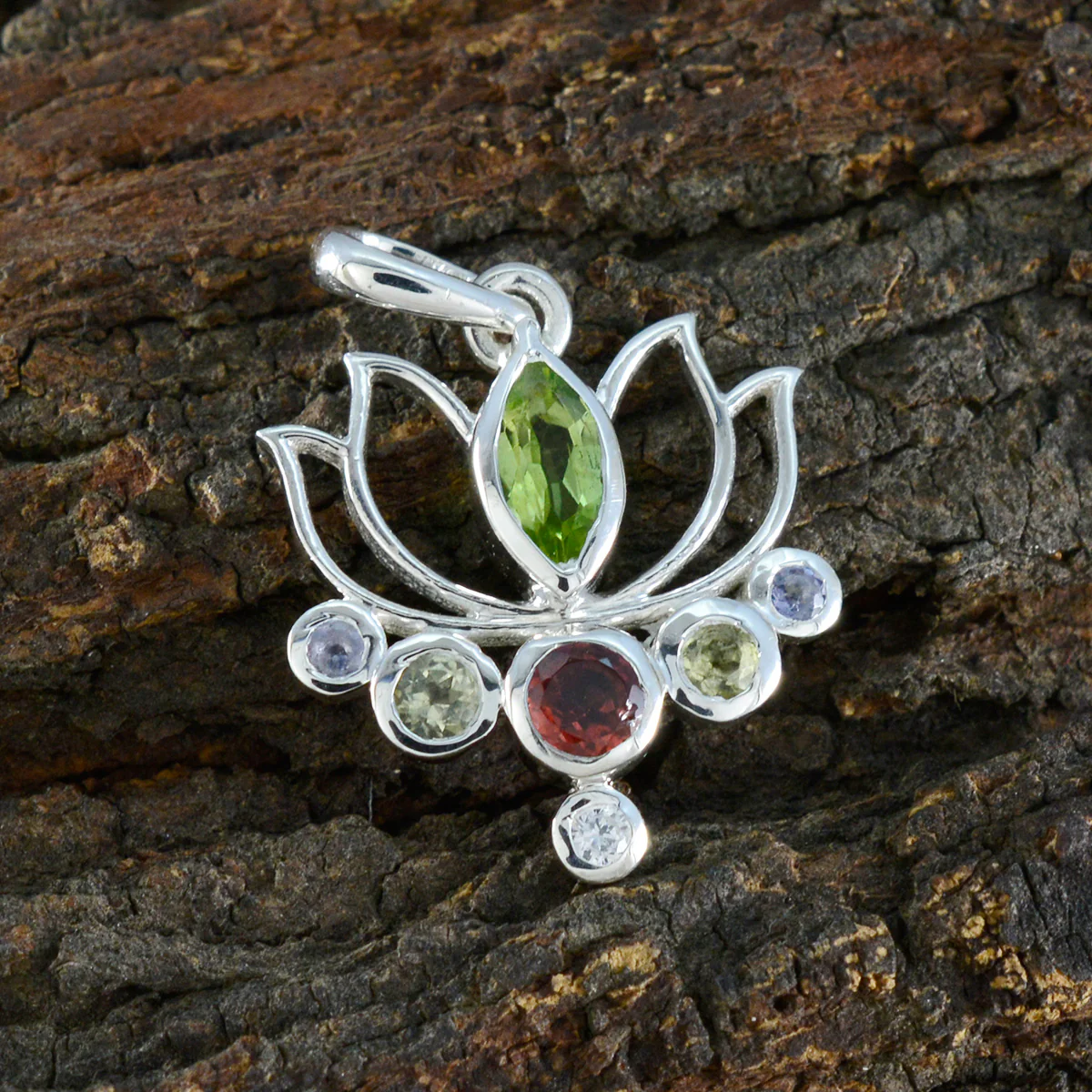 Multi Stone Dainty Egyptian Sterling Silver Hepta Renata Rope-Wire multicolor Pendant Jewellery - Image 2