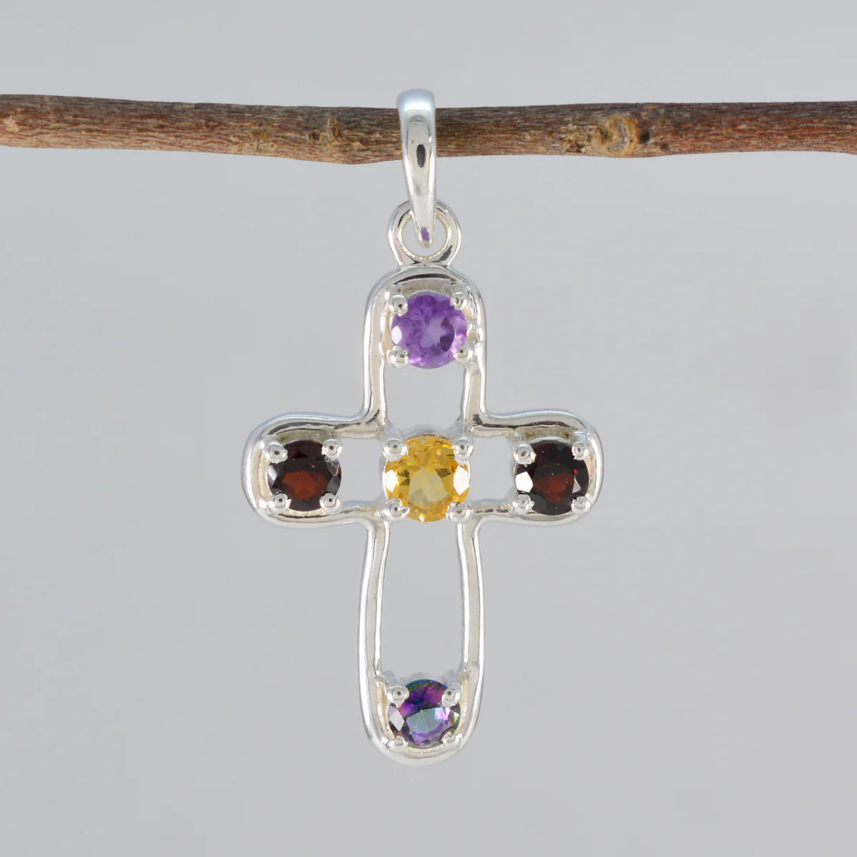 Multi Stone Dainty Egyptian Sterling Silver quarter Bianca Signet multicolor Pendant Jewellery - Image 2