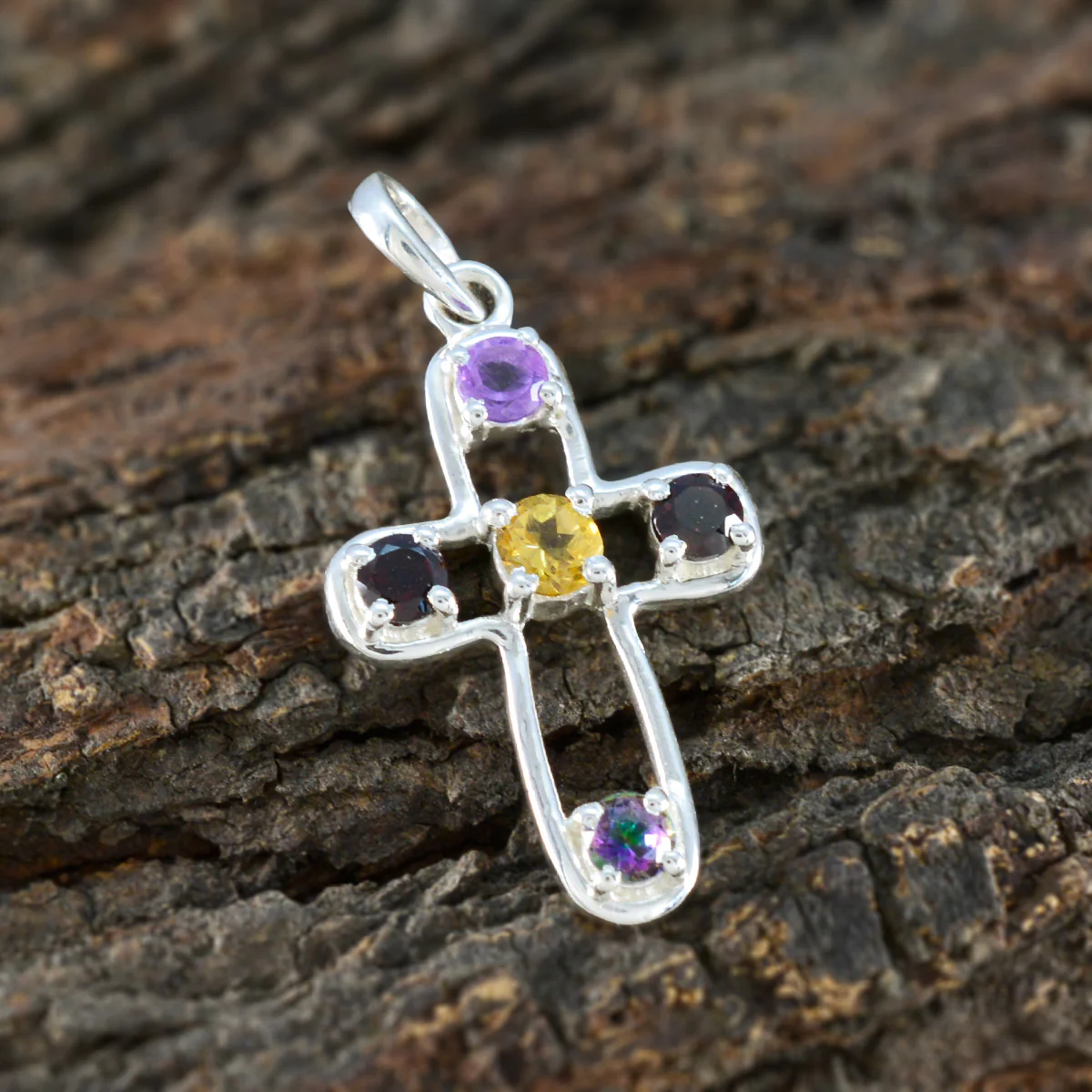 Multi Stone Dainty Egyptian Sterling Silver quarter Bianca Signet multicolor Pendant Jewellery - Image 3