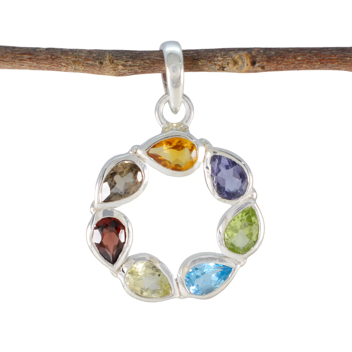 Multi Stone Dainty Latin American 92.5 Silver Hepta Isla Engagement multicolor Pendant Jewellery