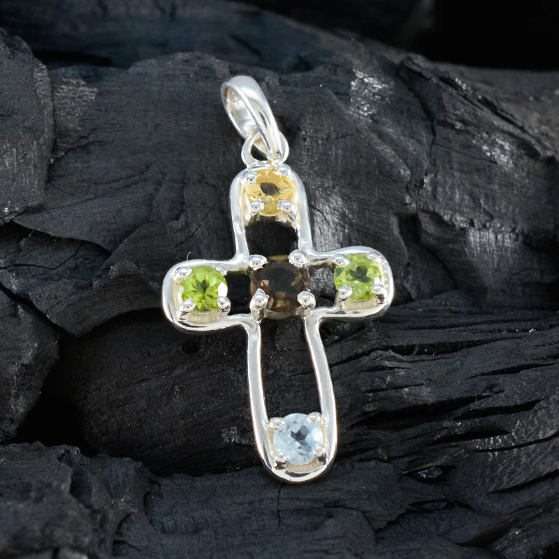 Multi Stone Dainty Latin American 925 Silver quarter Autumn Glamorous multicolor Pendant Jewelry - Image 4