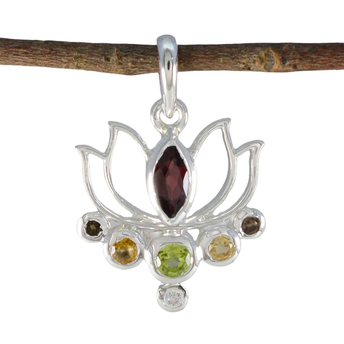 Multi Stone Dainty Latin American Silver Hepta Aisha Rope-Wire multicolor Pendant Jewelry