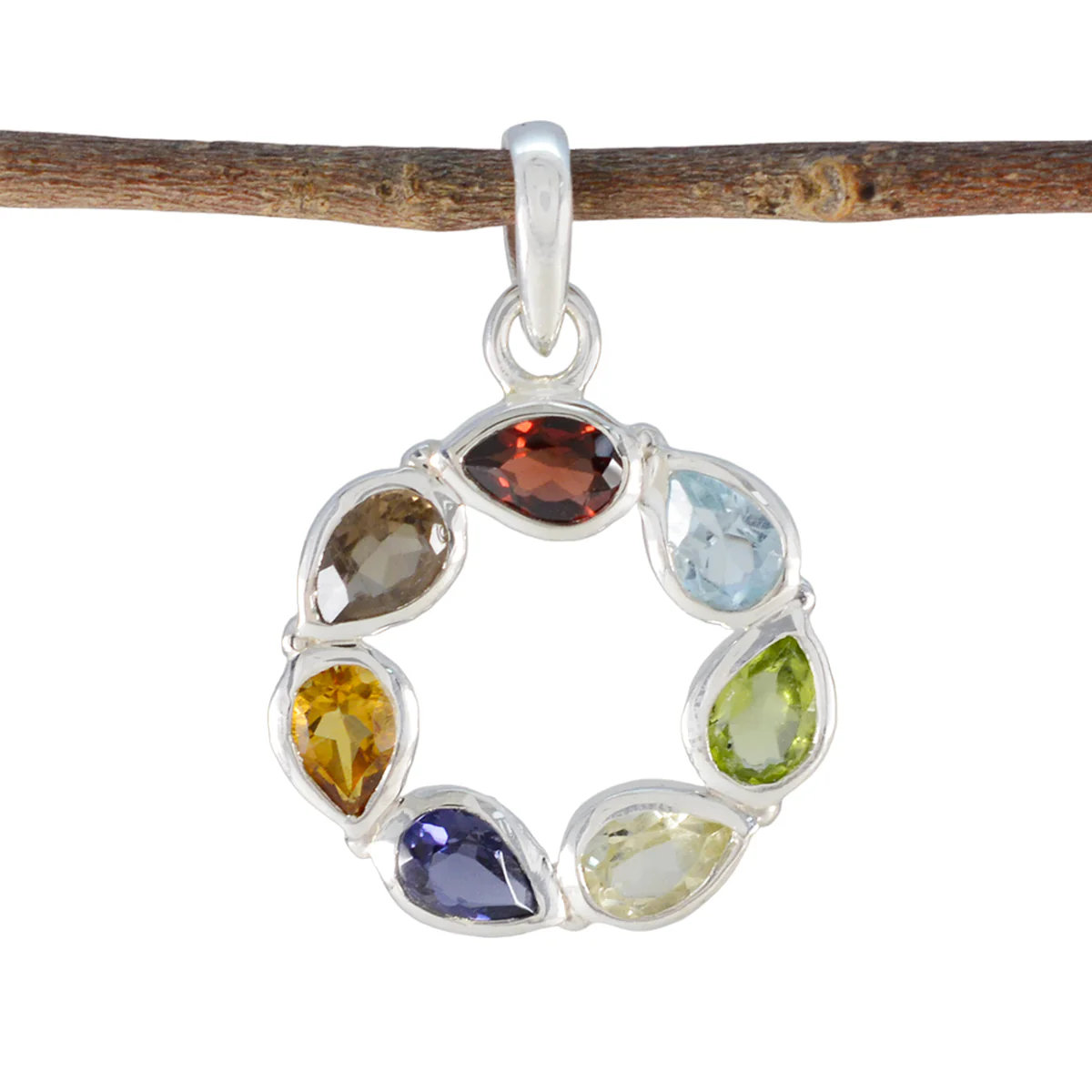 Multi Stone Dainty Latin American Silver Hepta Hazel Eternity multicolor Pendant Jewelry