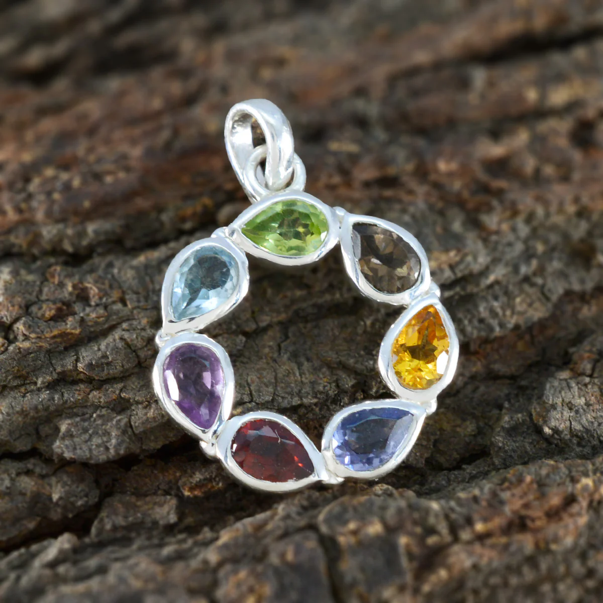 Multi Stone Dainty Mexican 92.5 Silver Hepta Harper Bubble multicolor Pendant Jewellery - Image 3
