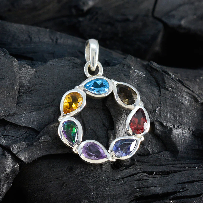 Multi Stone Dainty Mexican 925 Silver Hepta Isabelle Love multicolor Pendant Jewelry - Image 4